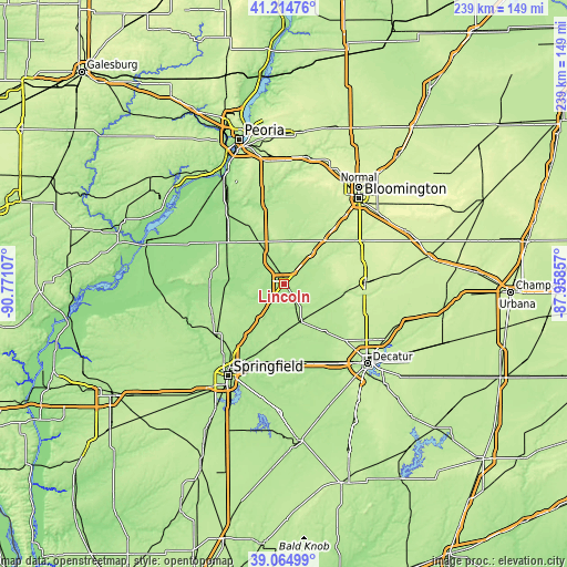 Topographic map of Lincoln