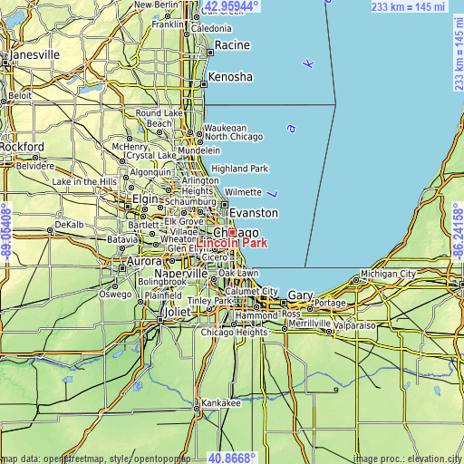 Topographic map of Lincoln Park
