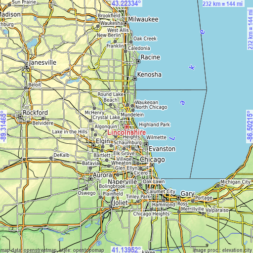 Topographic map of Lincolnshire