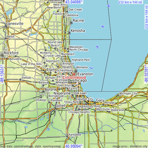 Topographic map of Lincolnwood