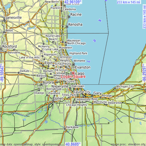 Topographic map of Logan Square