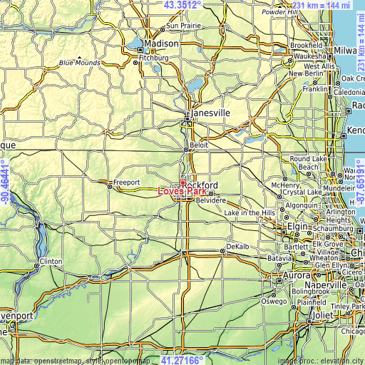 Topographic map of Loves Park