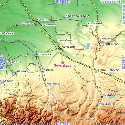 Topographic map of Sovetskaya