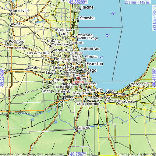 Topographic map of Lyons