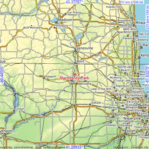 Topographic map of Machesney Park