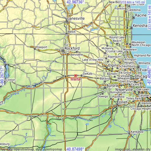 Topographic map of Malta