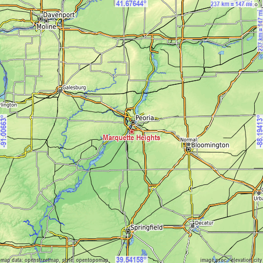 Topographic map of Marquette Heights