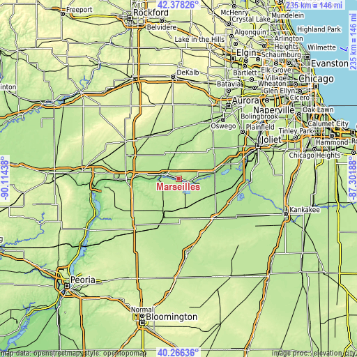 Topographic map of Marseilles