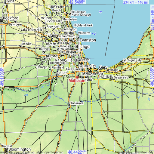 Topographic map of Matteson