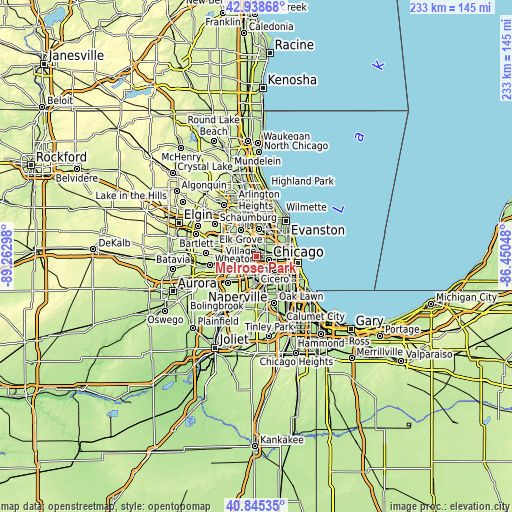 Topographic map of Melrose Park