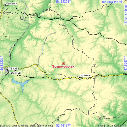 Topographic map of Sosnovoborsk