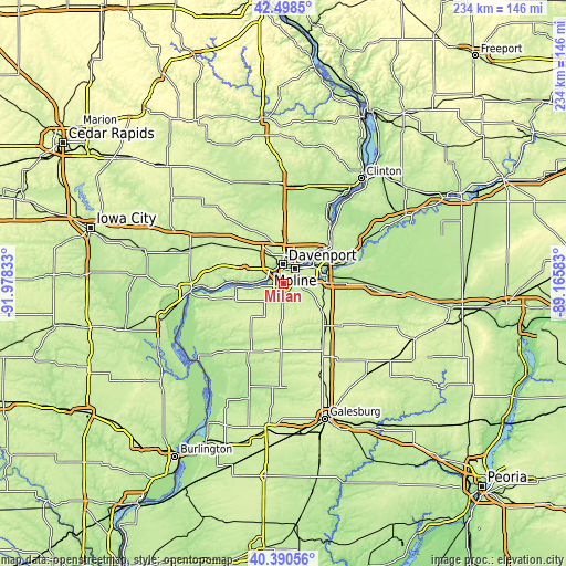 Topographic map of Milan