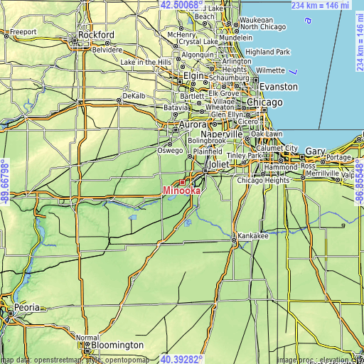 Topographic map of Minooka