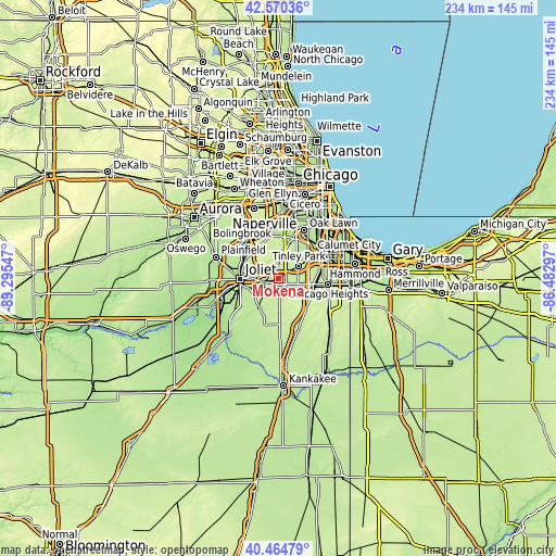 Topographic map of Mokena