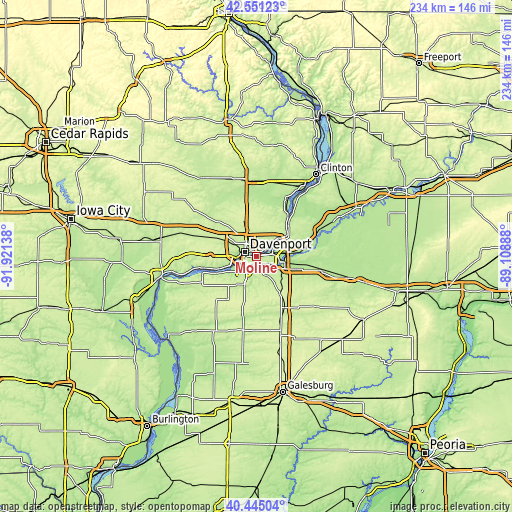 Topographic map of Moline