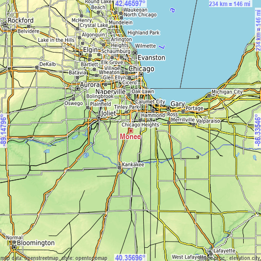 Topographic map of Monee