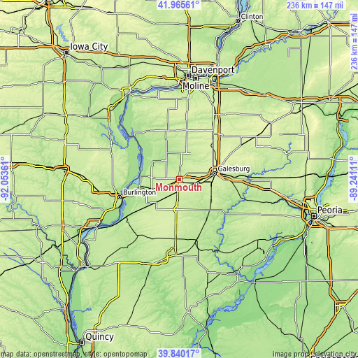 Topographic map of Monmouth