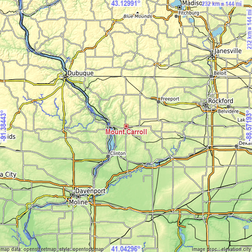 Topographic map of Mount Carroll