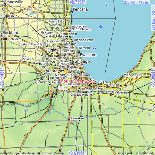 Topographic map of Mount Greenwood