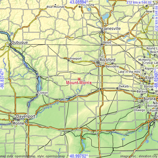 Topographic map of Mount Morris