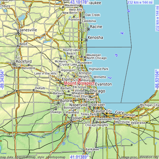 Topographic map of Mount Prospect