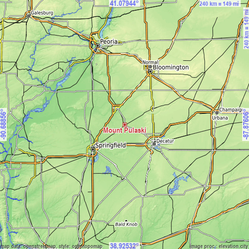 Topographic map of Mount Pulaski