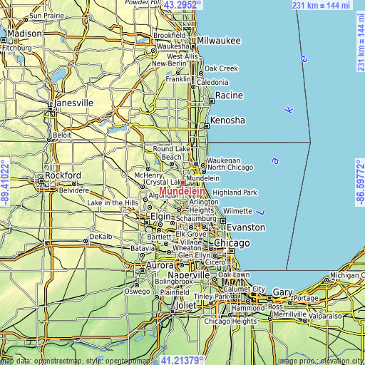 Topographic map of Mundelein