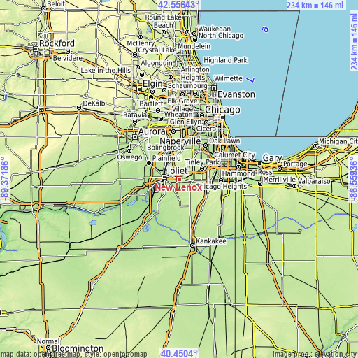 Topographic map of New Lenox