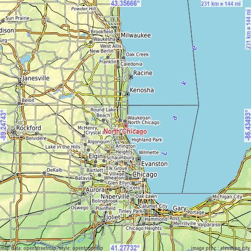 Topographic map of North Chicago