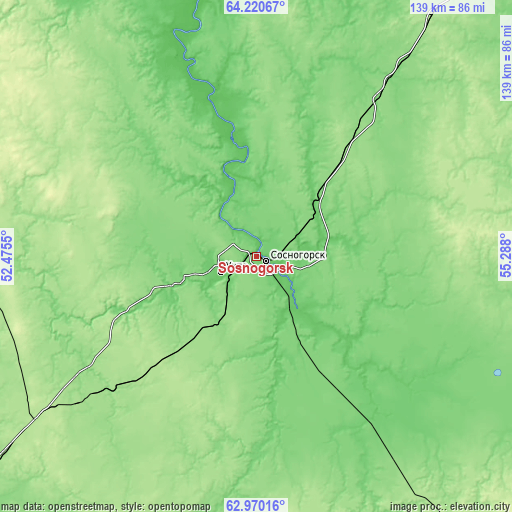 Topographic map of Sosnogorsk