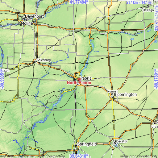 Topographic map of North Peoria