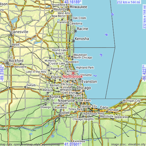 Topographic map of Northbrook