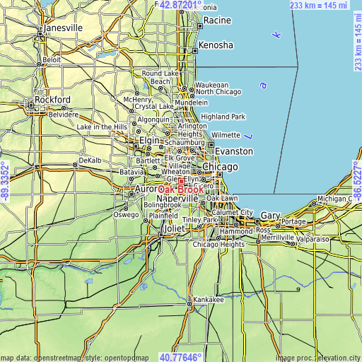 Topographic map of Oak Brook