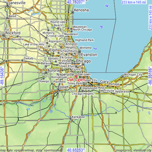 Topographic map of Oak Lawn