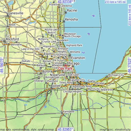 Topographic map of Oak Park