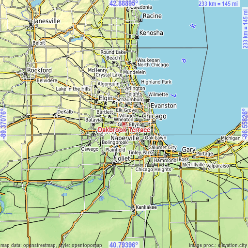 Topographic map of Oakbrook Terrace