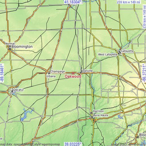 Topographic map of Oakwood