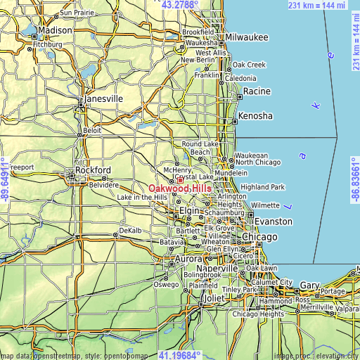 Topographic map of Oakwood Hills