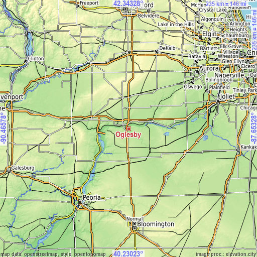 Topographic map of Oglesby