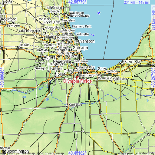 Topographic map of Olympia Fields