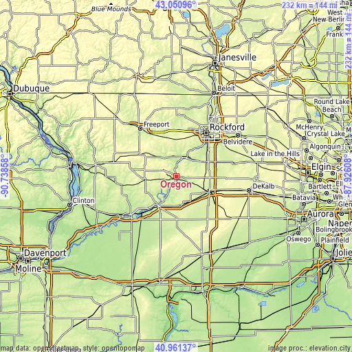 Topographic map of Oregon