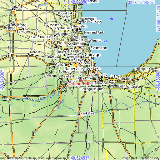 Topographic map of Orland Hills