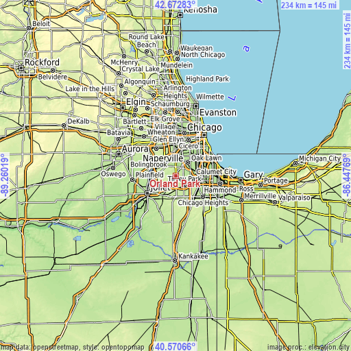 Topographic map of Orland Park