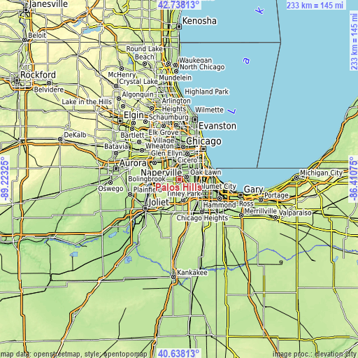 Topographic map of Palos Hills