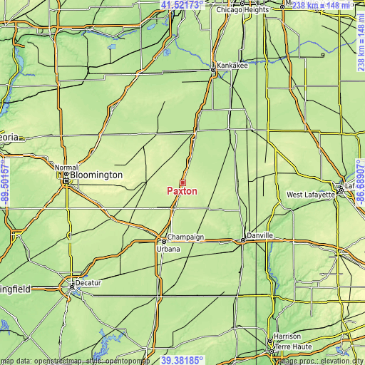 Topographic map of Paxton