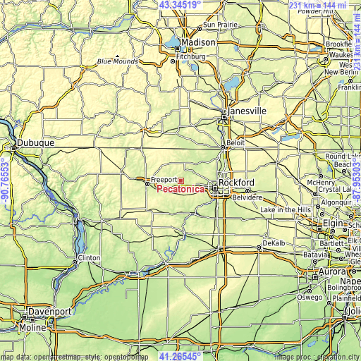 Topographic map of Pecatonica