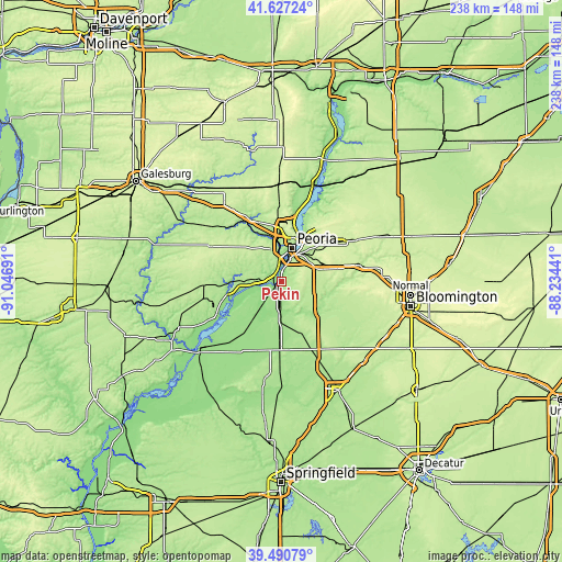 Topographic map of Pekin