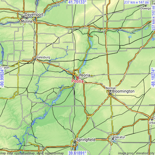 Topographic map of Peoria