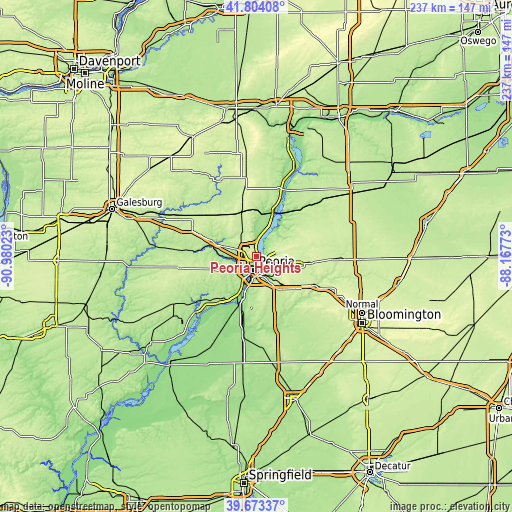 Topographic map of Peoria Heights