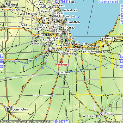 Topographic map of Peotone